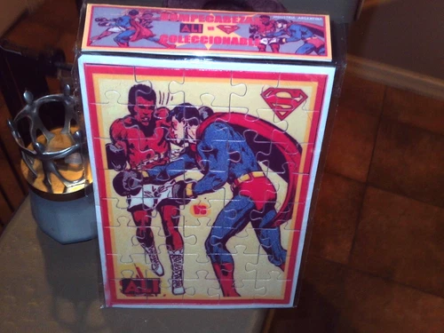VINTAGE SUPERMAN VS. MUHAMMAD ALI FRAME-TRAY PUZZLE INDUSTRIA ARGENTINA MOC 1978