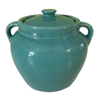 Bauer Plainware Bean Pot Turquoise with Lid & Side Handles 5.5  Wide x 4.5  Tall