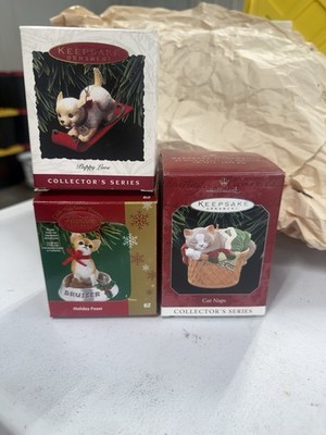 Hallmark Keepsake Ornament Lot Puppy Love Cat Naps Holiday Feast Vintage