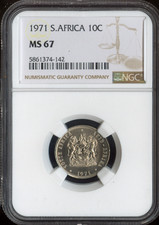 1971 South Africa 10 Cents NGC MS67 Quality
