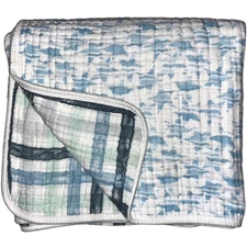 Aden + Anais Retro Plaid Blue Star Baby Dream Blanket 4 Layer Muslin Cotton