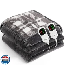JKMAX Heated Electric Blanket King Size - 100"x90" Flannel Heating Blanket wi
