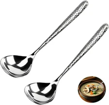 2 PCS Deep Round Soup Spoons 7.87",18/8 Stainless Steel for Cereal Bouillon Milk