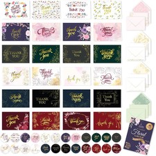 24 Pack Gold-Foiled 6X4In Assorted Floral Thank You Cards with Envelopes and Sti