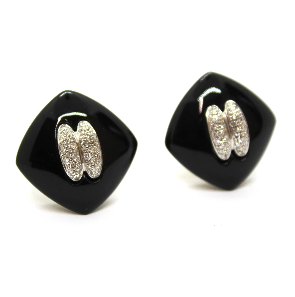 Pendientes A Cuadrado de Oro Amarillo 18k, Platino, Ónix Negro y Diamantes - Imagen 2 de 3
