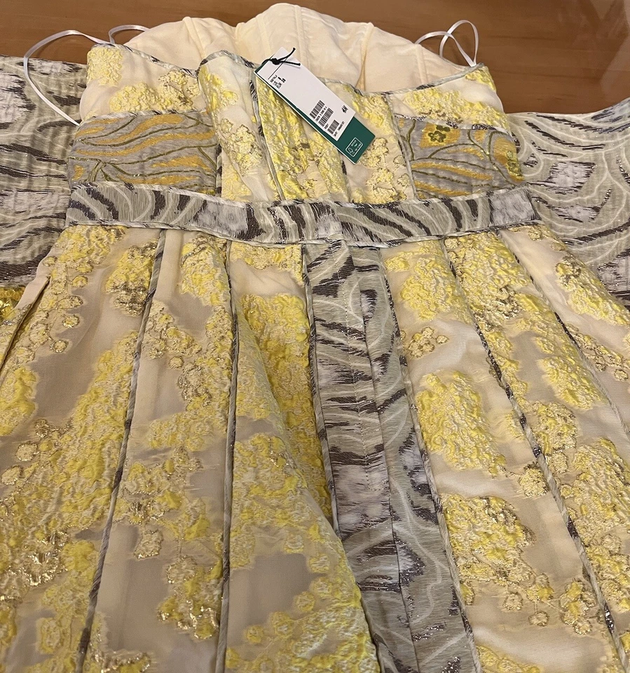 Vestido HM Consciente Corsé Inserto Talla 6/M Jacquard Amarillo Nuevo con Etiquetas Foto 2 de 4