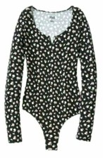 Victorias Secret PINK Soft Cotton Long Sleeve Bodysuit Shirt Top Black Floral L