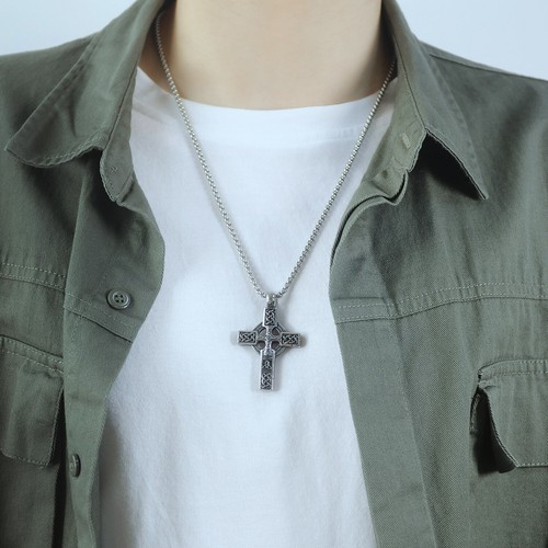 Amulet Cross Necklace for Men Viking Stainless Steel Celtic Knot Pendant Chain - Bild 4 von 11