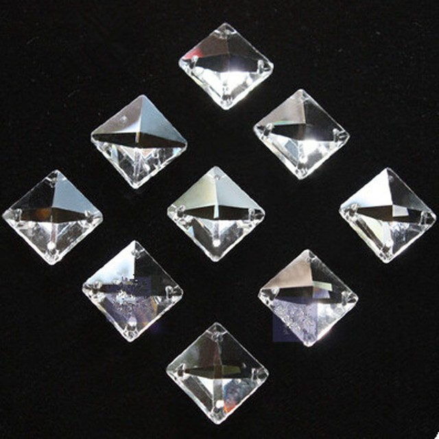 50pcs 14mm Clear Glass Square Crystal Beads Prisms Chandelier Lamp 50pcs 14mm 4 Holes Glass Square Crystal Beads Prisms Chandelier Lamp Chain Parts