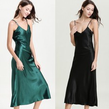 Damen Satin Cami Kleid Nachthemd Kunstseide Weich Schlafanzüge Petticoat Sexy