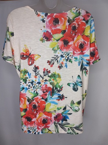 Alfred Dunner Petite Size PS Top Floral Multicolor Short Sleeve Pullover Sequin - Picture 8 of 8