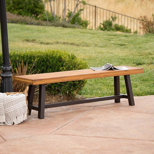 63" Outdoor Dining Chair Yard Patio Acacia Wood Bench Backless Garden Park Bench - Picture 15 of 15