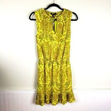 Women's Banana Republic Neon Yellow Paisley Fanned Keyhole Mini Dress Size Small