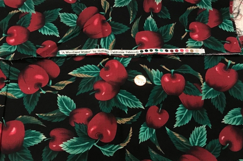 Luscious Red Cherries*Green Leaves*Black* Hoffman California*100% Cotton* 8:x21" - Image 4 of 4