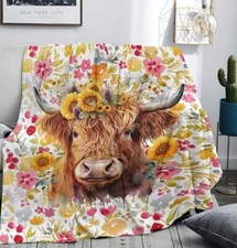 Highland Cow Throw Blanket 59x51" Soft Cozy Gift for Women Men Farmhouse Decor