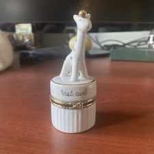 Baby's First Curl Keepsake Box White  Gold Giraffe Trinket Small Box