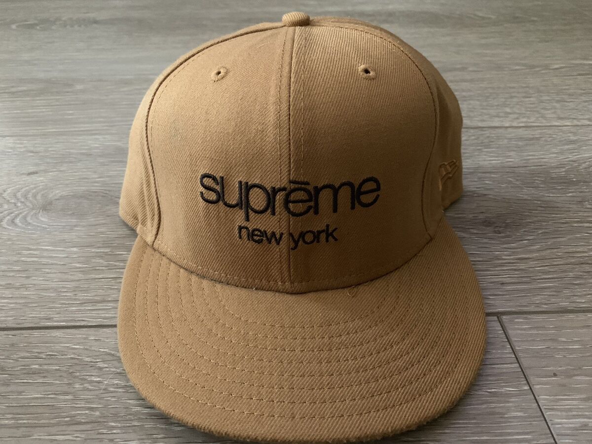 Supreme New York Classic New Era Hat 7 5/8 Brown Beige Cap Rare Vtg LA NYC Japan