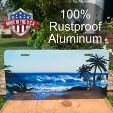 Blue Waves Palm Trees Ocean Beach Sand Novelty License Plate Car Auto Truck Tag