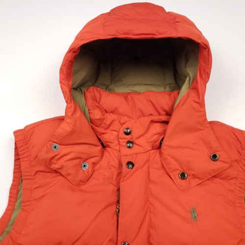 Polo Ralph Lauren Down Puffer Gilet Large Men Hooded Vest Bodywarmer Orange VGC - Picture 8 of 18