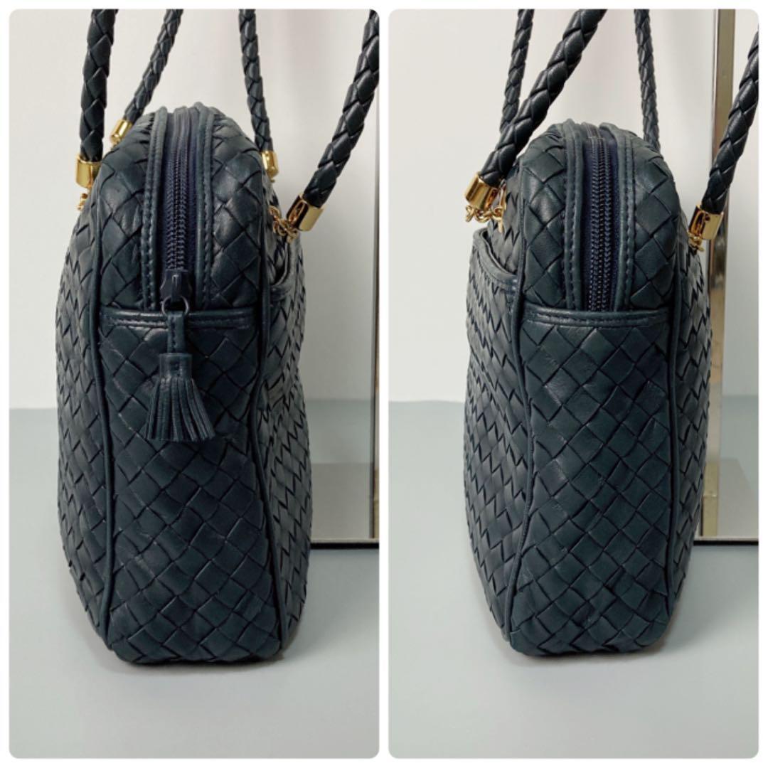 Bottega Veneta Intrecciato Navy Leather Shoulder Bag with