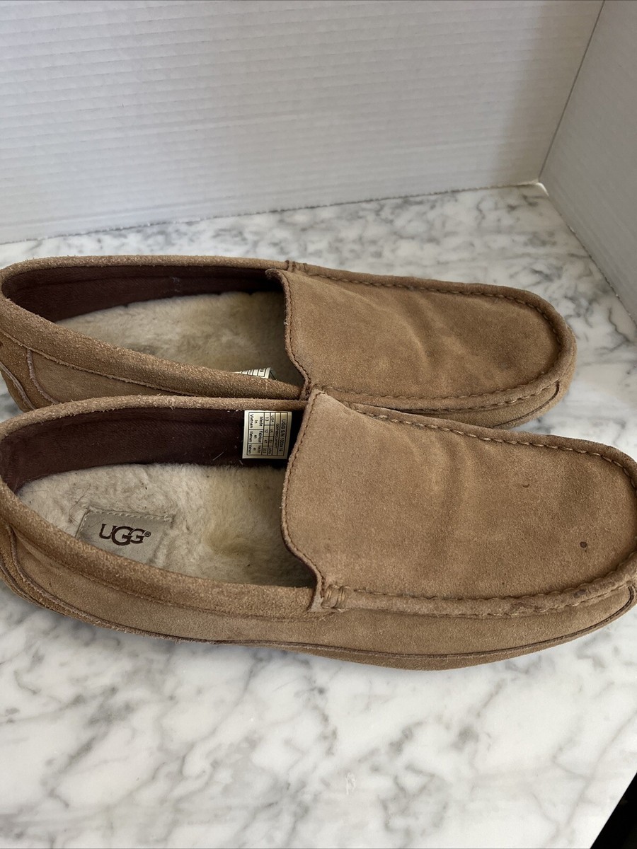 UGG Alder UGG Lined Tan Suede Moccasin Wool Slippers 1003419 Mens 