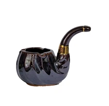 Vintage MCM Rubens Original 794 Pipe Ashtray Japan Ceramic Gold Trim Glossy