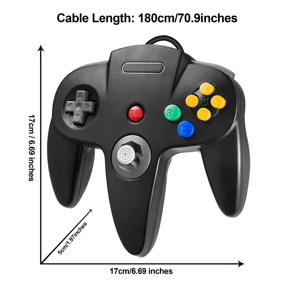 Black Classic N64 Game Pad Controller Wired Joystick for Nintendo