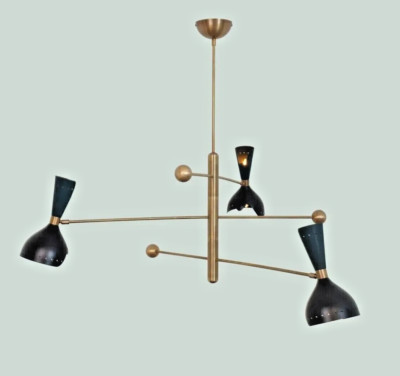 Stilnovo Style 3 Arms 6 Lights Modern Raw Brass Sputnik Pendent Chandelier Lamp