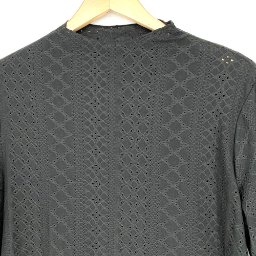 SHEIN Curve Black Knit Long Sleeve Blouse Women’s Size 2XL High Neck Eyelet - Picture 2 of 9