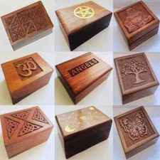 Wood Tarot Card Box Rune Spell Pentagram Star Tree Buddha