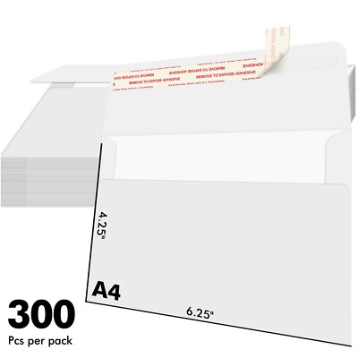 300 Bright White Invitation Paper Envelope A4 4.25x6.25 Self Seal 4x6 Card Photo