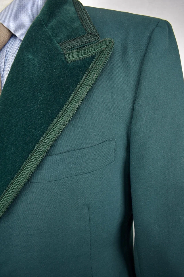 1962-1976 After Six Solid Green Wool Blend One Button Dinner Jacket Size: 38L - Image 3 of 4