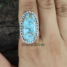Blue Copper Turquoise Solid 925 Sterling Silver Gift For Her Ring Size 7 US JN72