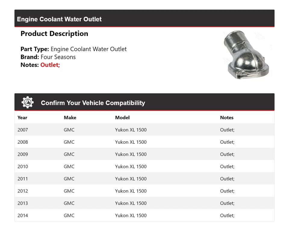 For 2007-2014 GMC Yukon XL 1500 Engine Coolant Water Outlet 4 Seasons 2008 2009 - Image 2 of 4
