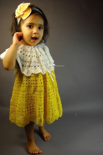 HANDMADE CROCHET BABY DRESS - Yellow And White (6months, 1T, 2T, 3T, 4T, 5T) - Afbeelding 1 van 1