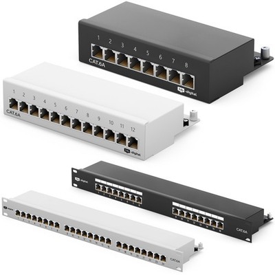 Cat6a Patchpanel 8/12/16/24-Port RJ45 geschirmt Desktop Aufputz Verteile LAN 