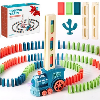 200 PCS Domino Train Toys Set, Automatic Dominos Building Small, Green,red
