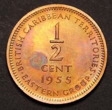 1955 Eastern Caribbean States Proof 1/2 Cent Coin QEII KM# 1 Mintage: 2000