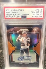 2021 PSA 10 & 10 AU MAC JONES CHRONICLES PRIZM BLACK ORANGE AUTO 45/75 ROOKIE