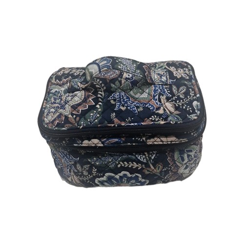 Vera Bradley Quilted Large Cosmetic Bag Java Navy Camo Floral Cotton Reimagined