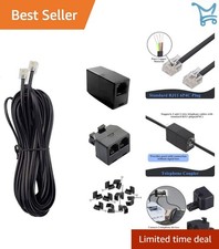 Phone Cord 25FT Landline Cable with RJ11 Splitter and Clips for Modem Fax