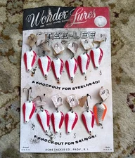 Stee-Lee Wonder Lures by Acme Tackle Co Providence, R.I. VINTAGE on card fishing