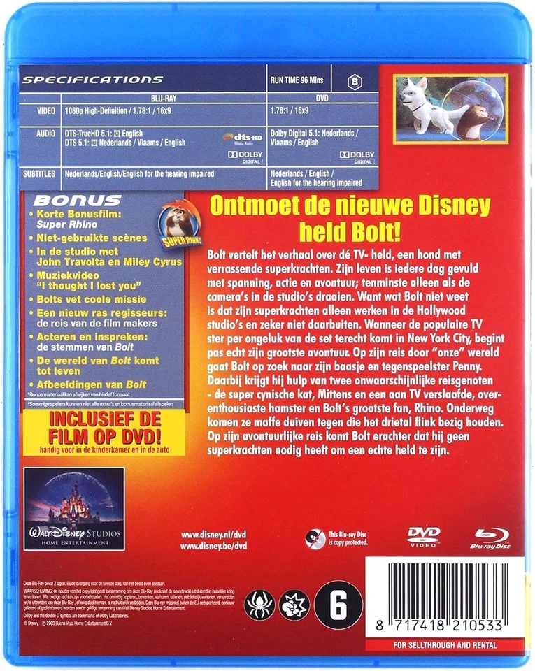 Bolt (Blu-ray) John Travolta Miley Cyrus Susie Essman Mark Walton (UK IMPORT) - Image 2 of 2