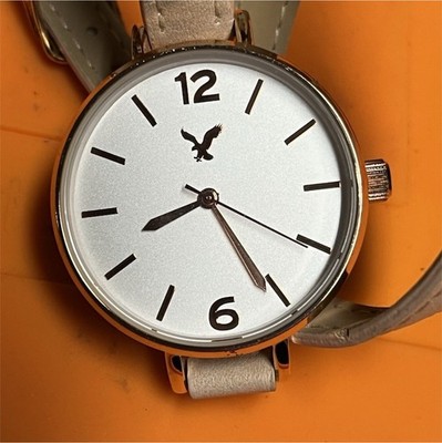 American Eagle Outfitters Women s Quartz Analog Watch White Dial Beige Strap
