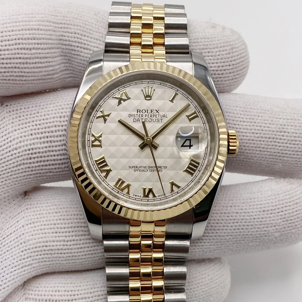 Rolex Datejust 36mm 18K Yellow Gold Steel Pyramid Dial Automatic