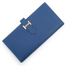 HERMES Bearn Soufflet Madame calfskin, Deep Blue Wallet