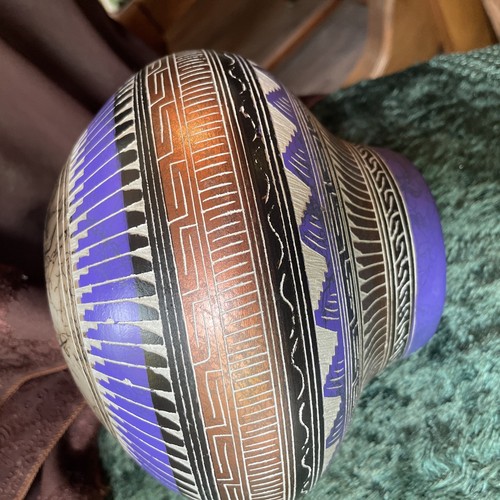 VTG Navajo Art Vase Hand Etched Horse hair Pottery Artist Signed Michael Charlie - Picture 5 of 7
