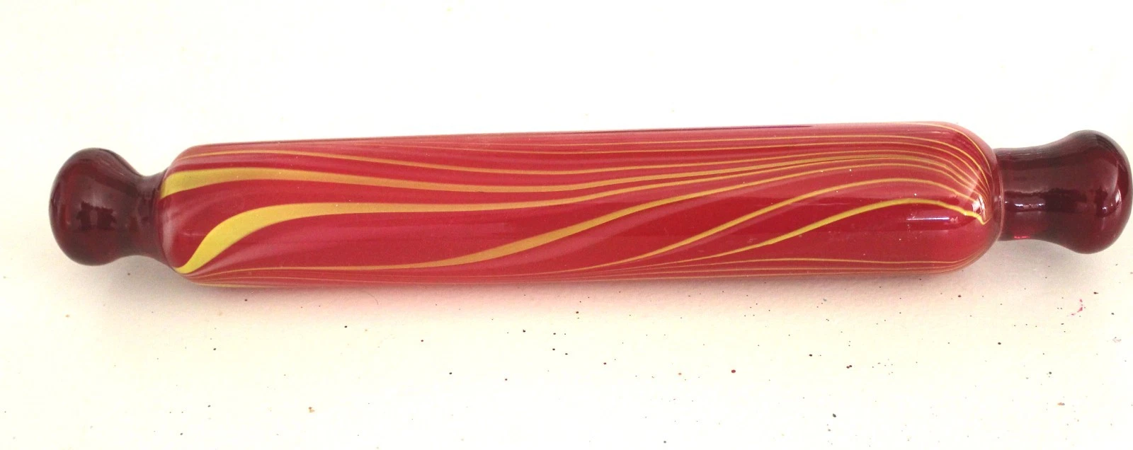 Beautiful Vintage Glass Rolling Pin, Red/Yellow, Mint