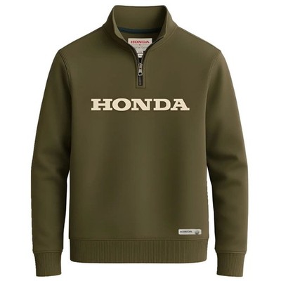 HONDA 08AUD-THD-002A SWEATSHIRT MIT ZENTRALEM LOGO OLIVFARBEN UND REISSVERSCHLUSS STEHKRAGEN