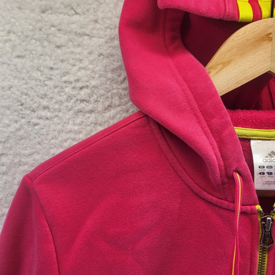 Adidas Sudadera con Capucha Mujer Grande Rosa Neón Cremallera Completa 3 Rayas Agujeros para Pulgar Foto 3 de 4